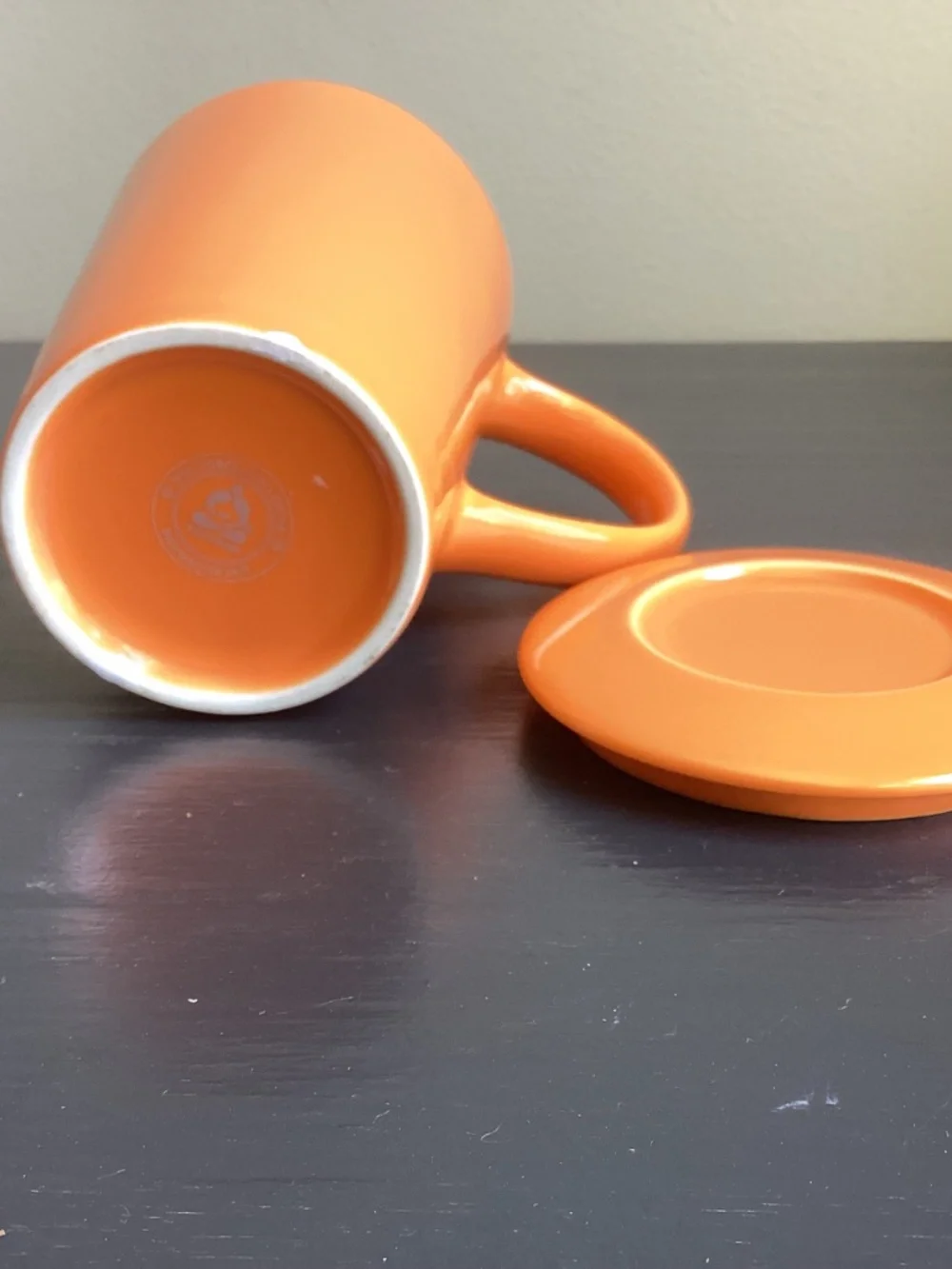 Teavana 12oz Orange Ceramic Coffee Mug With Handle and Separate Lid